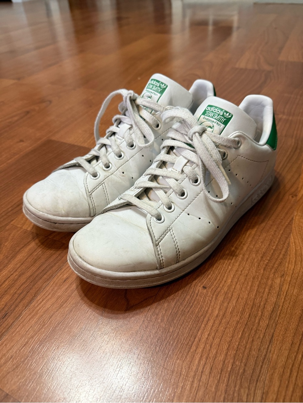adidas White Leather Sneakers with Green Heel Accent